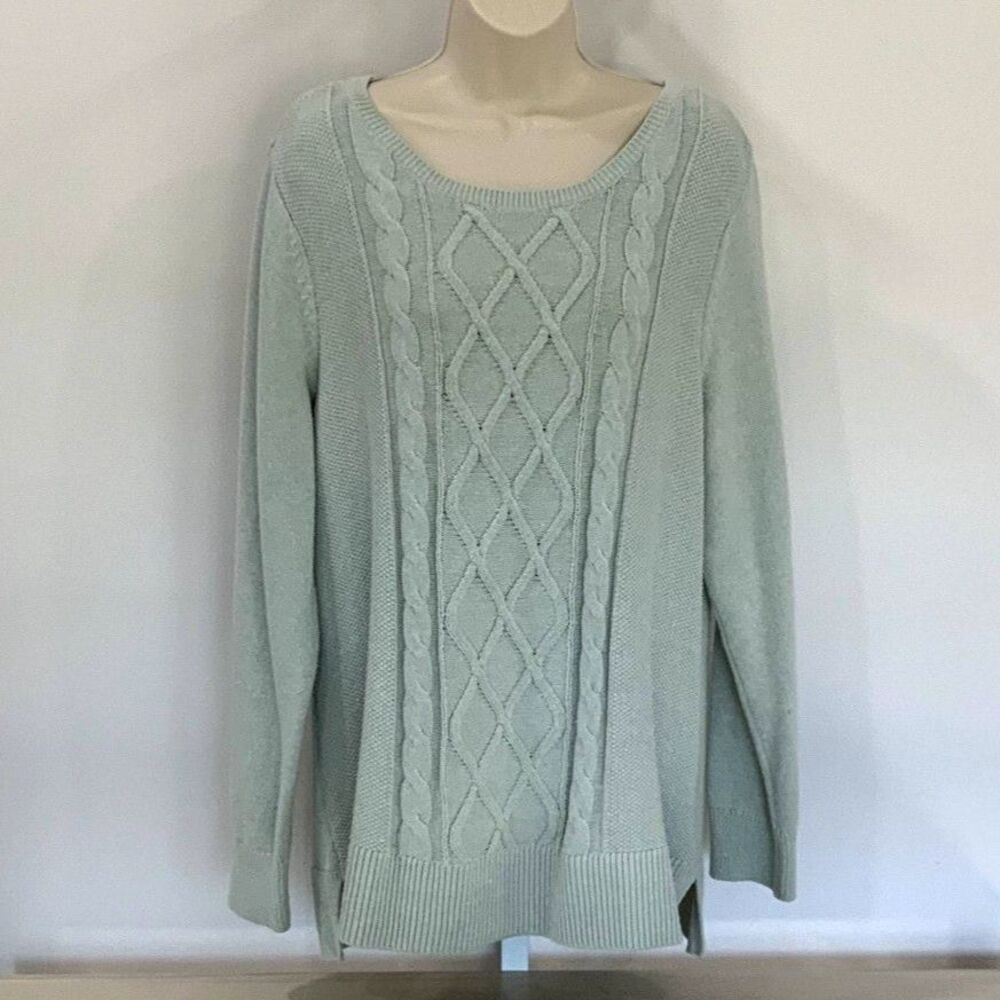 NWOT! Cable Knit Sweater in Color-Mint by Karen Scott Size XL